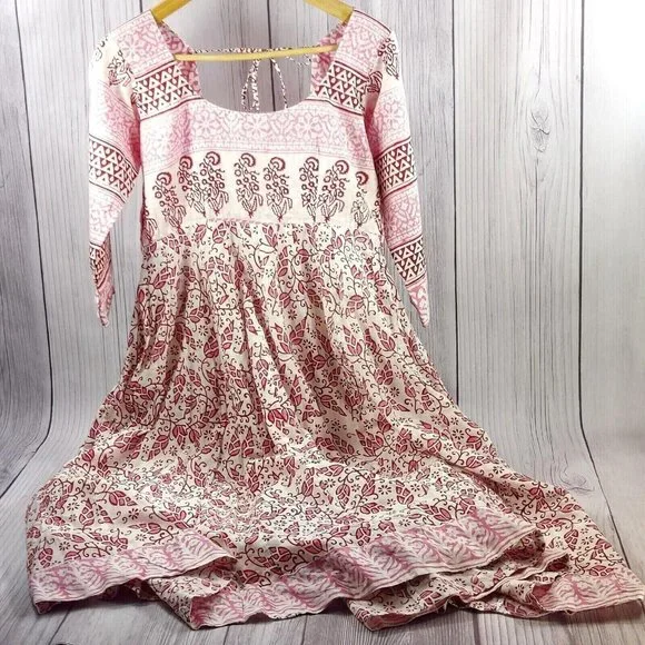 chinese dress ladies Gown Dress, Boho Maxi Dress, Loose Dress, Camila Indian Flower Pink